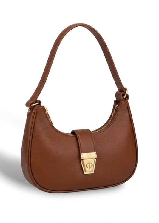 Brown Moon Lock Shoulder Bag